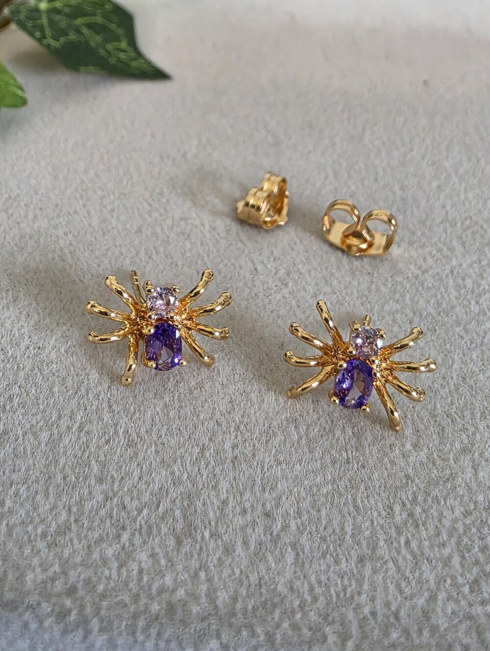 Small Gold Filled Purple Amethyst CZ Spider Stud Earrings